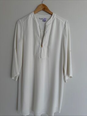 Trina Turk Cream Long-Sleeve Zip Tunic
